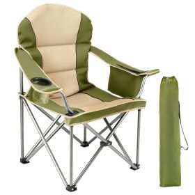 Oversized Camping Folding Chair, Heavy Duty Padded Chair with Cup Holder Storage and Cooler Bag, 5000 LBS Steel Frame, Portable for Outdoor (Color: green)